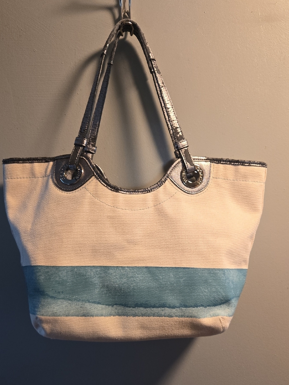 Coach Canvas Starfish Tote in Cream, Blue & Yellow - Picture 11 of 11